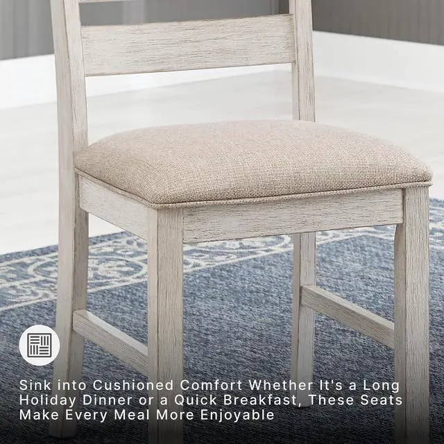 Alt view image 5 of 6 - Skempton Cottage Dining 7 Piece Set Rectangular Table & 6 Upholstered Chairs | Coastal Chic Meets Farmhouse, Whitewash