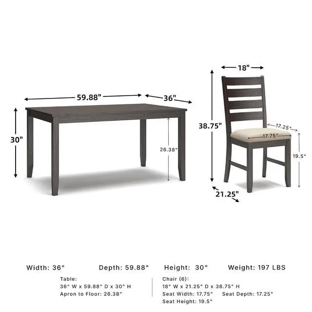 Alt view image 2 of 6 - Rokane 7-Piece Dining Room Table Set with 6 Upholstered Chairs - Brown Wood 20" Rectangular Table & Chair Set for Kitchen Dining Room
