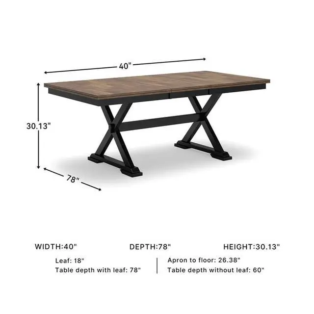 Alt view image 3 of 7 - Wildenauer Dining Extension Table, 18" Self-Storing Butterfly Leaf, Hardwood Solids, Mango Veneer & MDF Substrate, Seats 6 to 8 for Kitchens, Black & Dark Brown, 78"