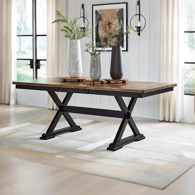 Alt view image 2 of 7 - Wildenauer Dining Extension Table, 18" Self-Storing Butterfly Leaf, Hardwood Solids, Mango Veneer & MDF Substrate, Seats 6 to 8 for Kitchens, Black & Dark Brown, 78"