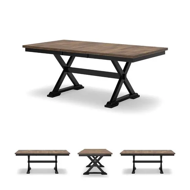 Alt view image 5 of 7 - Wildenauer Dining Extension Table, 18" Self-Storing Butterfly Leaf, Hardwood Solids, Mango Veneer & MDF Substrate, Seats 6 to 8 for Kitchens, Black & Dark Brown, 78"