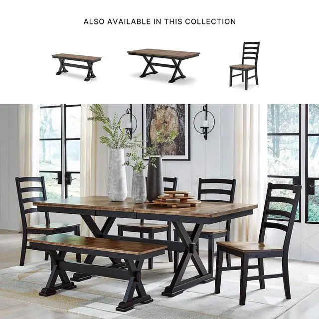 Alt view image 4 of 7 - Wildenauer Dining Extension Table, 18" Self-Storing Butterfly Leaf, Hardwood Solids, Mango Veneer & MDF Substrate, Seats 6 to 8 for Kitchens, Black & Dark Brown, 78"
