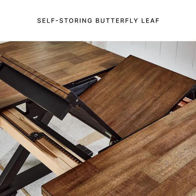 Alt view image 6 of 7 - Wildenauer Dining Extension Table, 18" Self-Storing Butterfly Leaf, Hardwood Solids, Mango Veneer & MDF Substrate, Seats 6 to 8 for Kitchens, Black & Dark Brown, 78"