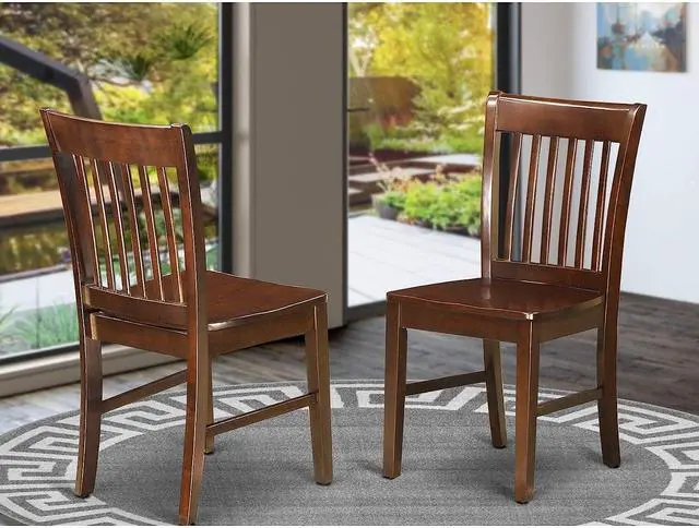 Alt view image 2 of 6 - NFC-MAH-W Norfolk Dining Room Chairs - Slat Back Solid Wood Seat Chairs, Set of 2, Mahogany