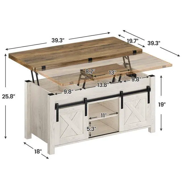 Alt view image 3 of 7 - Lift Top Coffee Table, 4 in 1 Multi-Function Convertible Coffee Tables with Storage and Hidden Compartment, Farmhouse Coffee Table Converts to Dining Table for Living Room, Brown Top