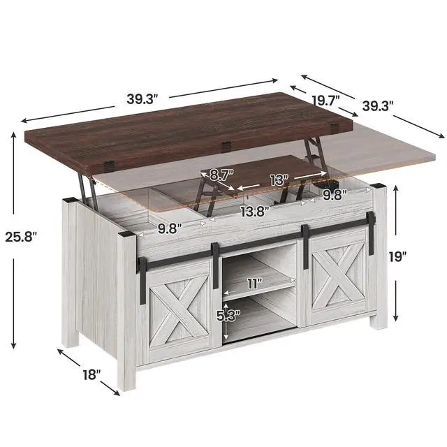 Alt view image 2 of 7 - Lift Top Coffee Table, 4 in 1 Multi-Function Convertible Coffee Tables with Storage and Hidden Compartment, Farmhouse Coffee Table Converts to Dining Table for Living Room, Vintage White