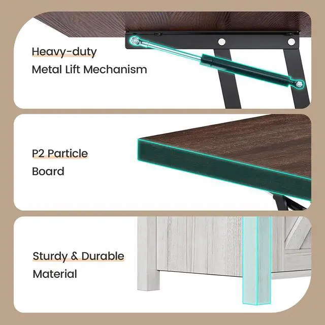 Alt view image 5 of 7 - Lift Top Coffee Table, 4 in 1 Multi-Function Convertible Coffee Tables with Storage and Hidden Compartment, Farmhouse Coffee Table Converts to Dining Table for Living Room, Vintage White