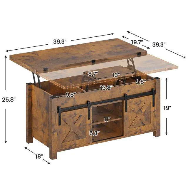 Alt view image 2 of 7 - Lift Top Coffee Table, 4 in 1 Convertible Coffee Tables with Storage and Hidden Compartment for Living Room, Farmhouse Coffee Table Converts to Dining Table, Dining Reception Room, Rustic Brown