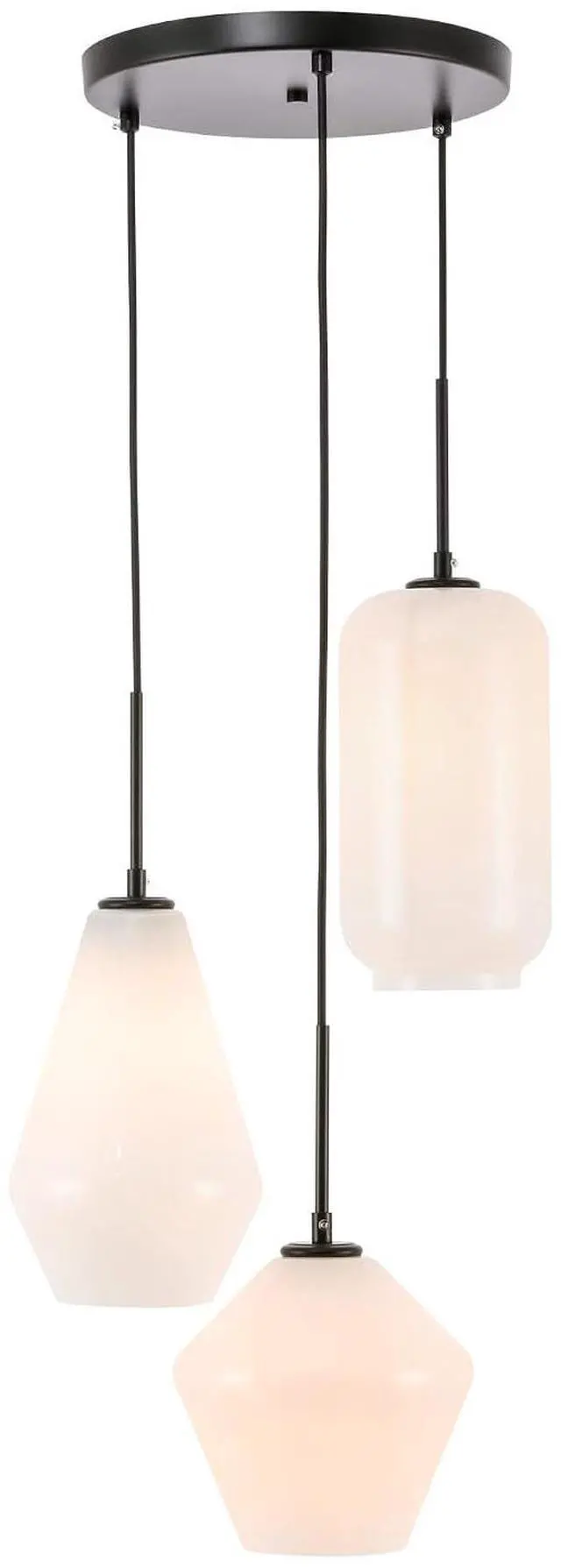 Main image of Gene 3-Light Metal Pendant in Black and Frosted White Glass