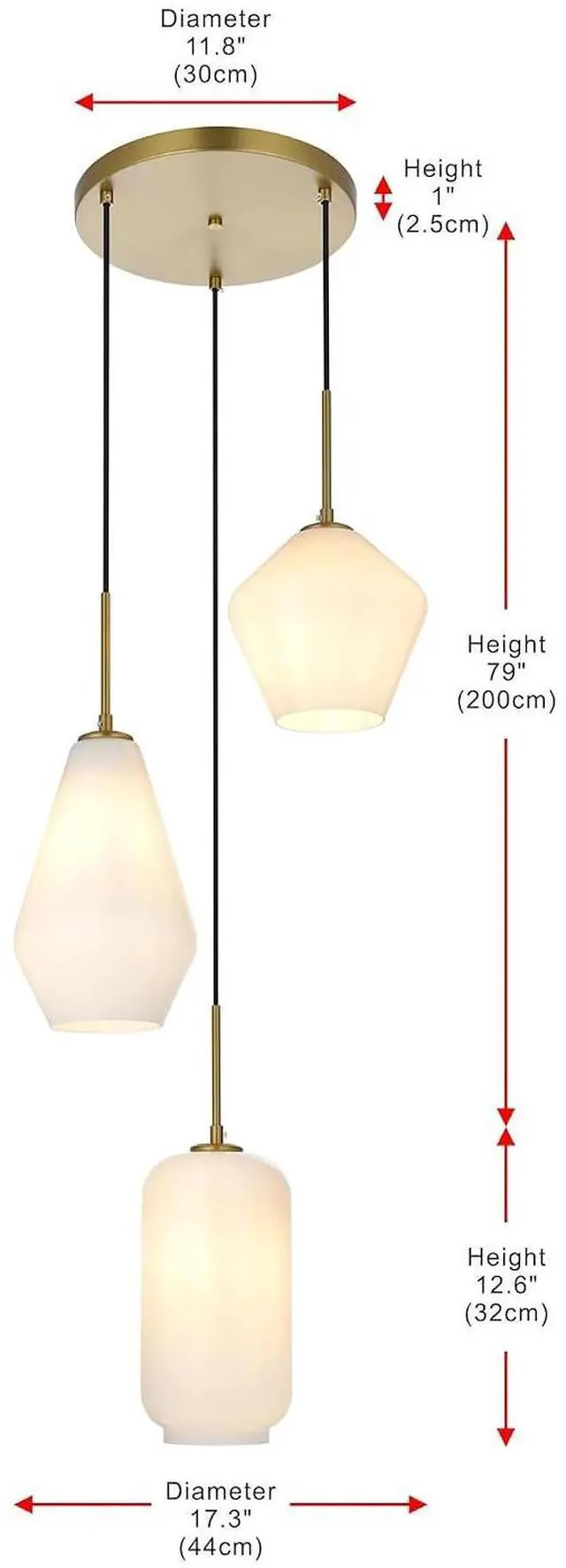 Alt view image 3 of 7 - Gene 3-Light Metal Pendant in Black and Frosted White Glass