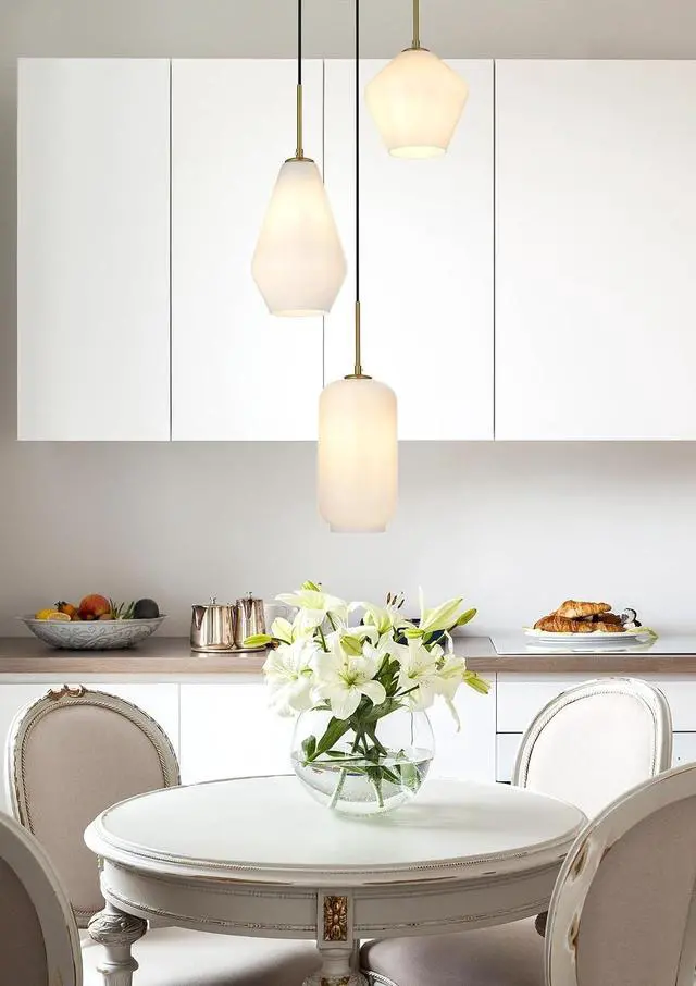 Alt view image 2 of 7 - Gene 3-Light Metal Pendant in Black and Frosted White Glass