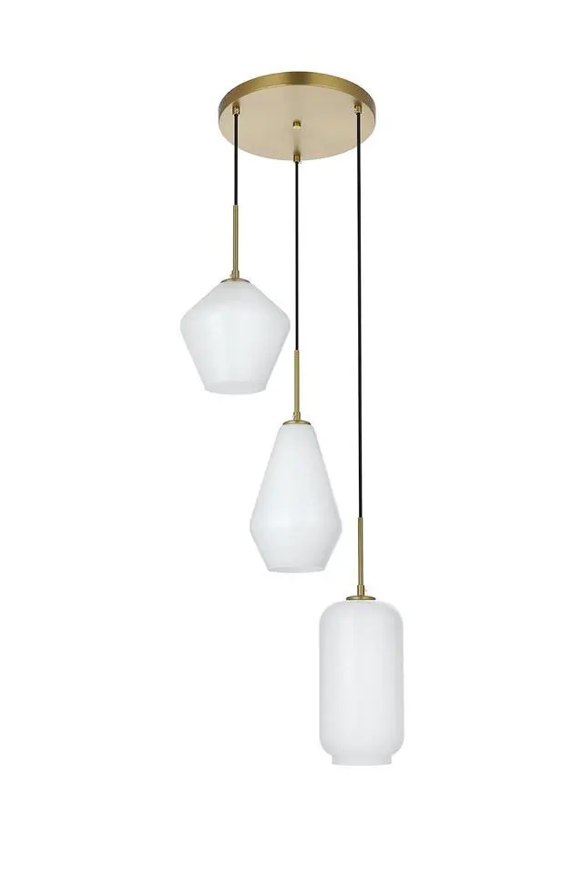 Alt view image 4 of 7 - Gene 3-Light Metal Pendant in Black and Frosted White Glass