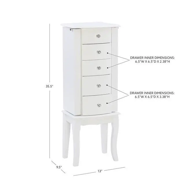 Alt view image 2 of 7 - Furniture Jewelry Armoire, White, 13"x 9.375"x 35.5"