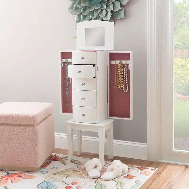 Alt view image 4 of 7 - Furniture Jewelry Armoire, White, 13"x 9.375"x 35.5"
