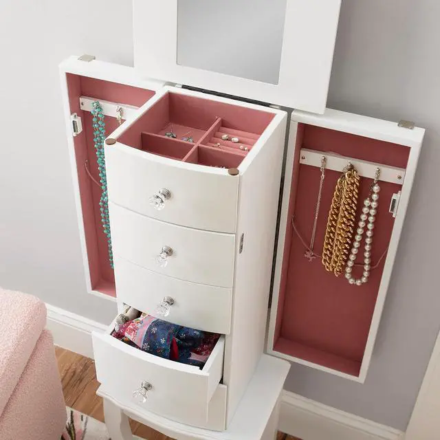 Alt view image 6 of 7 - Furniture Jewelry Armoire, White, 13"x 9.375"x 35.5"