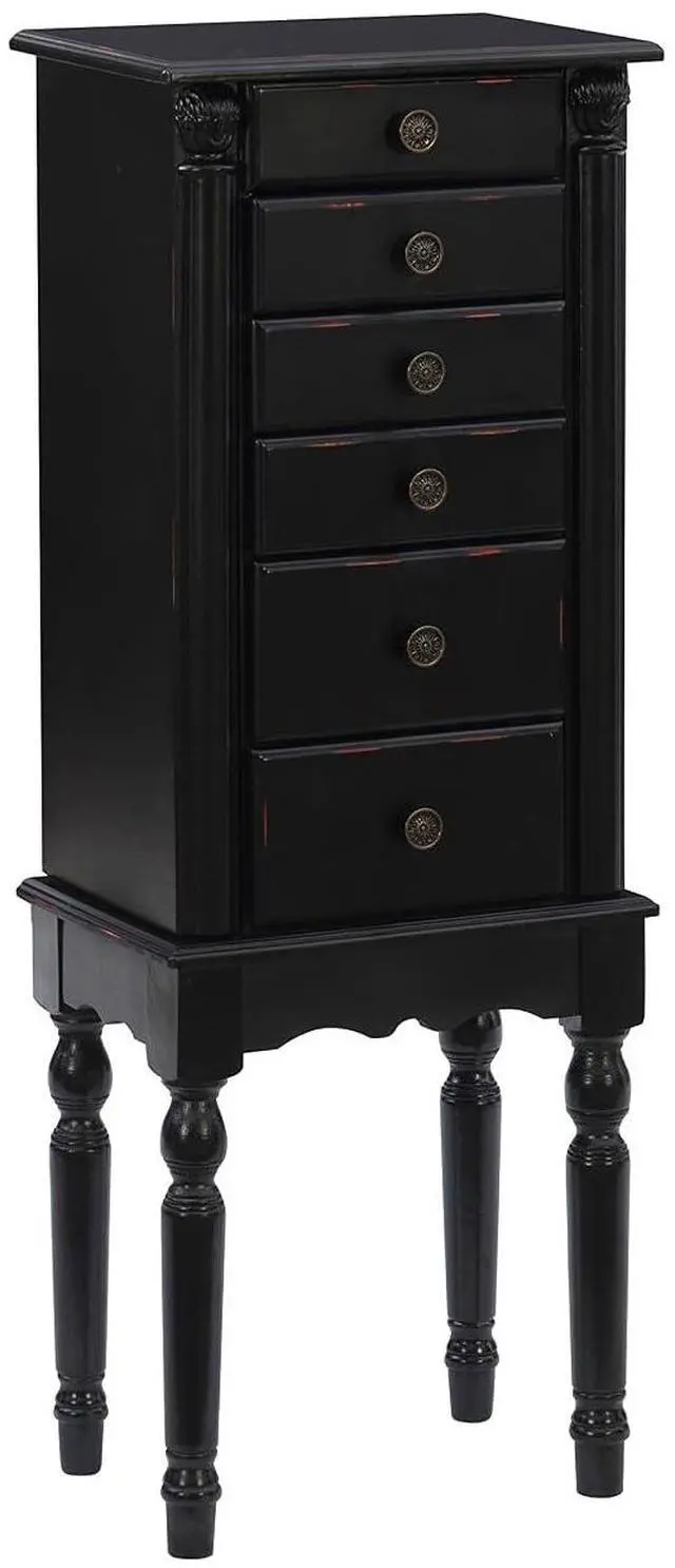 Main image of Ebony Jewelry Armoire, Distressed Ebony Black; Black Lining