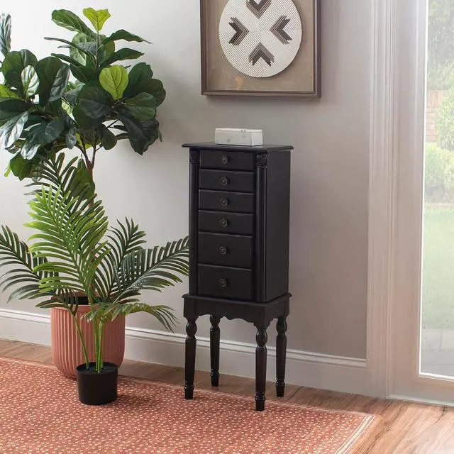 Alt view image 2 of 7 - Ebony Jewelry Armoire, Distressed Ebony Black; Black Lining