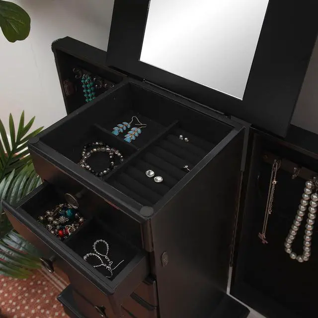 Alt view image 5 of 7 - Ebony Jewelry Armoire, Distressed Ebony Black; Black Lining