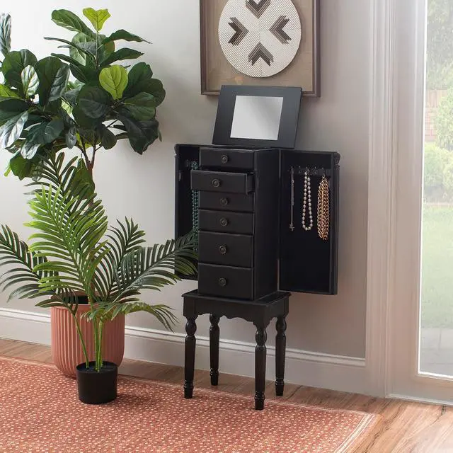 Alt view image 4 of 7 - Ebony Jewelry Armoire, Distressed Ebony Black; Black Lining