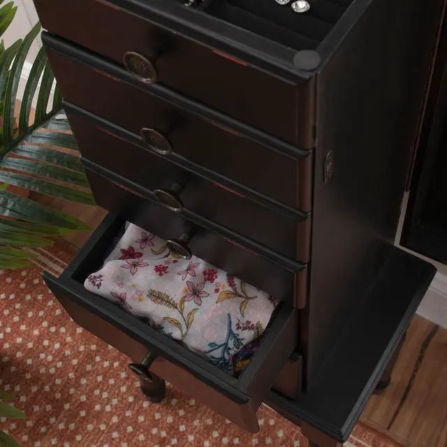 Alt view image 6 of 7 - Ebony Jewelry Armoire, Distressed Ebony Black; Black Lining