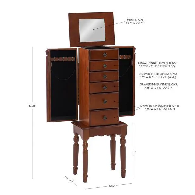 Alt view image 3 of 7 - Lightly Distressed "Deep Cherry" Jewelry Armoire