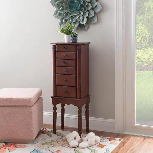 Alt view image 2 of 7 - Lightly Distressed "Deep Cherry" Jewelry Armoire