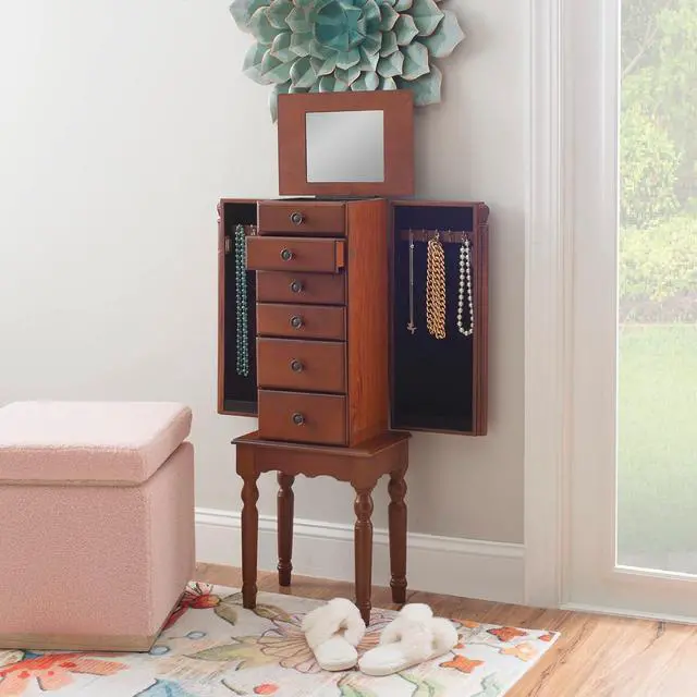 Alt view image 4 of 7 - Lightly Distressed "Deep Cherry" Jewelry Armoire