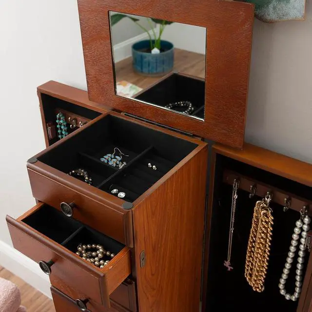 Alt view image 5 of 7 - Lightly Distressed "Deep Cherry" Jewelry Armoire