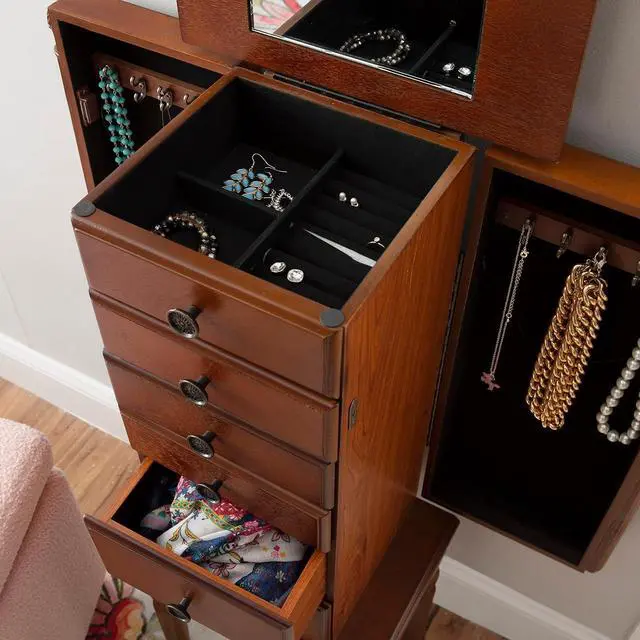 Alt view image 6 of 7 - Lightly Distressed "Deep Cherry" Jewelry Armoire