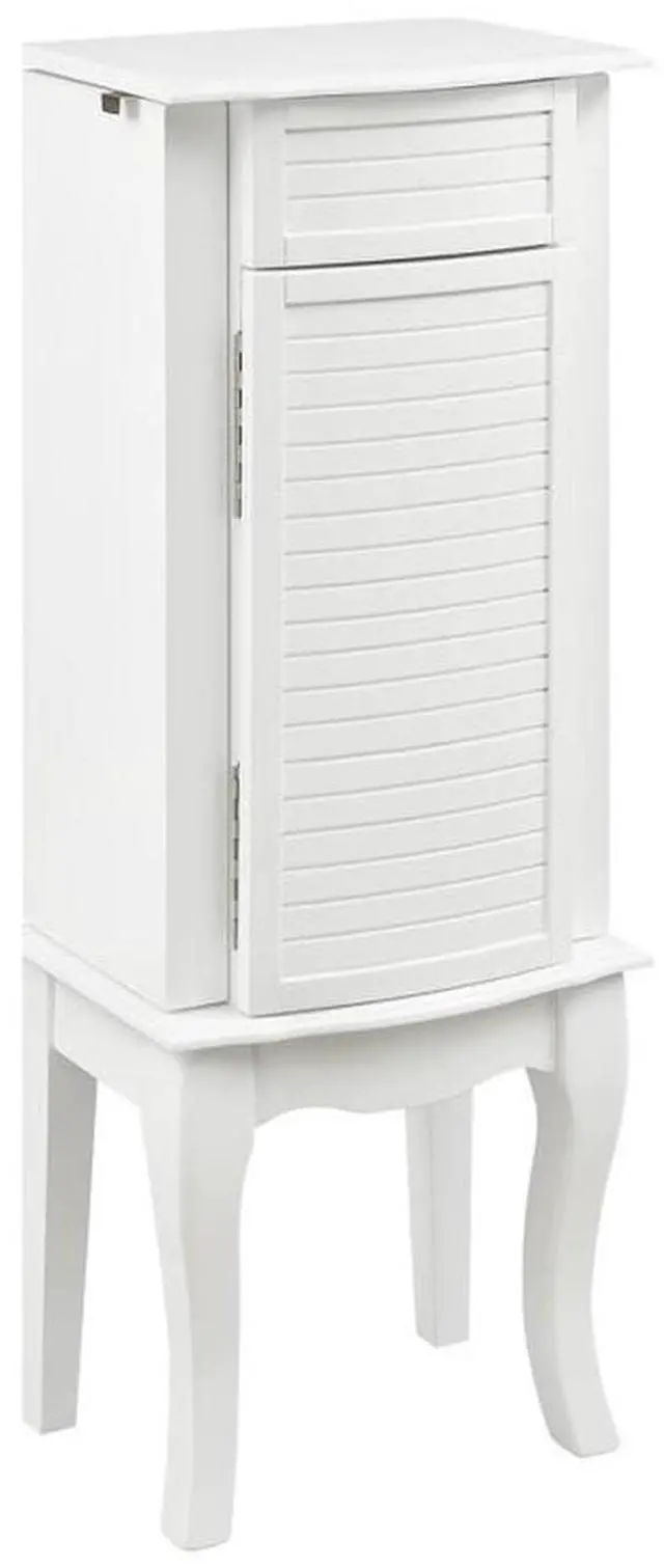 Main image of 4-Drawer Wood Jewelry Armoire, White and Blue Finish, Flip Top Vanity Mirror, Felt-Lined Storage, Modern Coastal Style, 35.5" H x 13" W x 9.5" D, Compact Organizer for Chains, Bracelets,