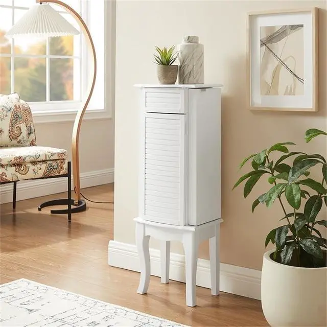 Alt view image 2 of 7 - 4-Drawer Wood Jewelry Armoire, White and Blue Finish, Flip Top Vanity Mirror, Felt-Lined Storage, Modern Coastal Style, 35.5" H x 13" W x 9.5" D, Compact Organizer for Chains, Bracelets,