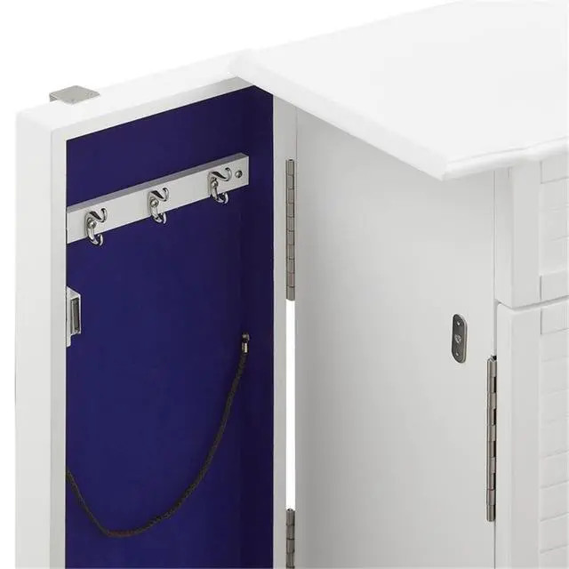 Alt view image 5 of 7 - 4-Drawer Wood Jewelry Armoire, White and Blue Finish, Flip Top Vanity Mirror, Felt-Lined Storage, Modern Coastal Style, 35.5" H x 13" W x 9.5" D, Compact Organizer for Chains, Bracelets,