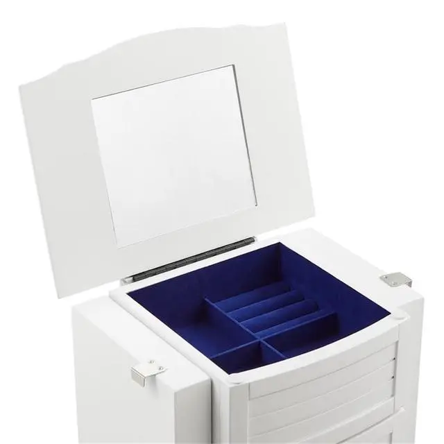 Alt view image 7 of 7 - 4-Drawer Wood Jewelry Armoire, White and Blue Finish, Flip Top Vanity Mirror, Felt-Lined Storage, Modern Coastal Style, 35.5" H x 13" W x 9.5" D, Compact Organizer for Chains, Bracelets,