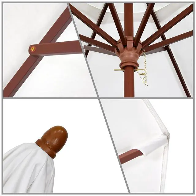 Alt view image 5 of 5 - 9' Round Hardwood Frame Market Umbrella, Stainless Steel Hardware, Push Open