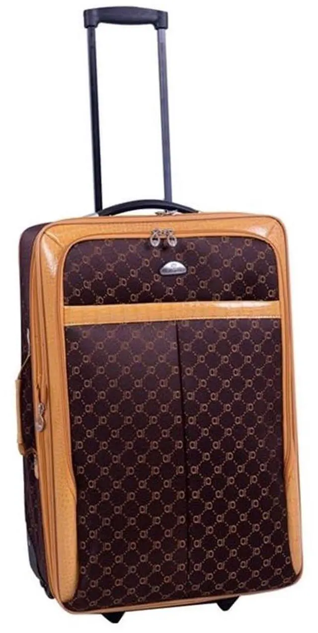 Alt view image 2 of 7 - 4-Piece Luggage Set, Traditional Polyester, Chocolate Finish, Medium and Carry-On Rolling Uprights, Wheeled Duffel, Cosmetic Satchel, Telescoping Handles, Expandable Travel Bags with