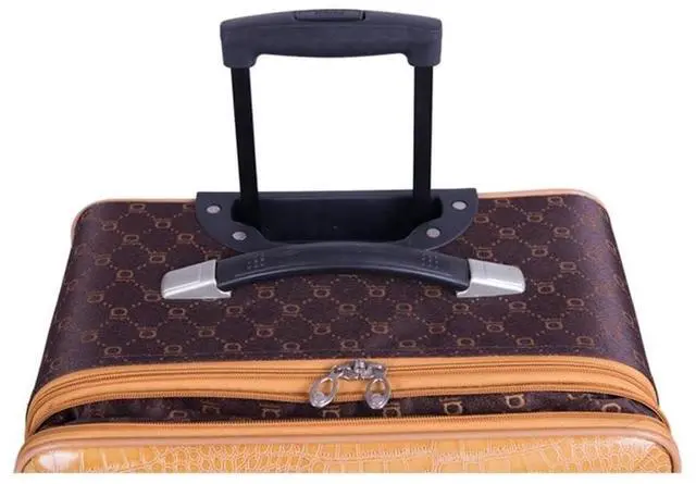 Alt view image 6 of 7 - 4-Piece Luggage Set, Traditional Polyester, Chocolate Finish, Medium and Carry-On Rolling Uprights, Wheeled Duffel, Cosmetic Satchel, Telescoping Handles, Expandable Travel Bags with