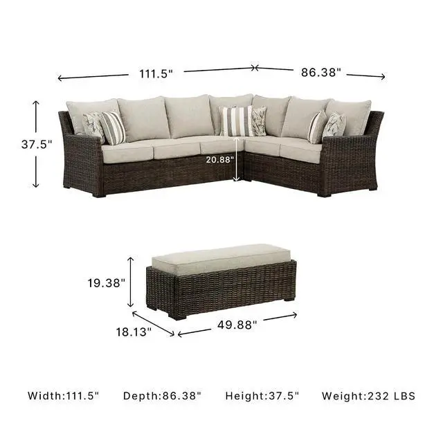 Alt view image 3 of 7 - Brook Ranch Outdoor Sectional, AllWeather Resin Wicker Patio Furniture With HighPerformance Cushions, Durable Aluminum Frame, Neutral