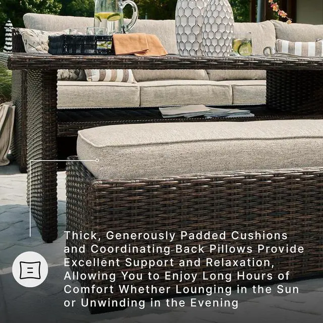 Alt view image 4 of 7 - Brook Ranch Outdoor Sectional, AllWeather Resin Wicker Patio Furniture With HighPerformance Cushions, Durable Aluminum Frame, Neutral