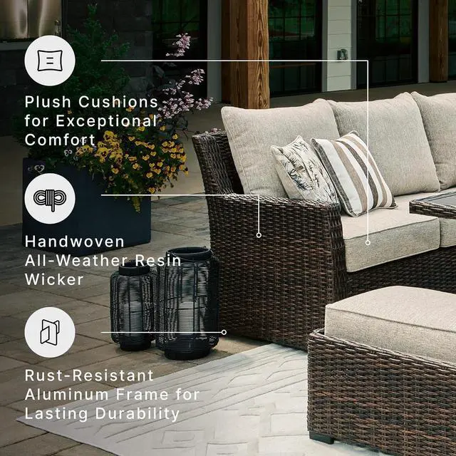 Alt view image 5 of 7 - Brook Ranch Outdoor Sectional, AllWeather Resin Wicker Patio Furniture With HighPerformance Cushions, Durable Aluminum Frame, Neutral