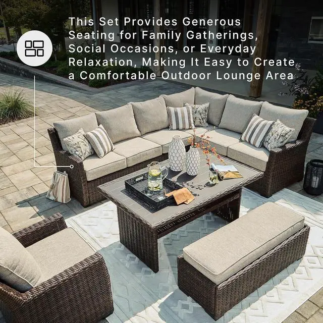 Alt view image 6 of 7 - Brook Ranch Outdoor Sectional, AllWeather Resin Wicker Patio Furniture With HighPerformance Cushions, Durable Aluminum Frame, Neutral