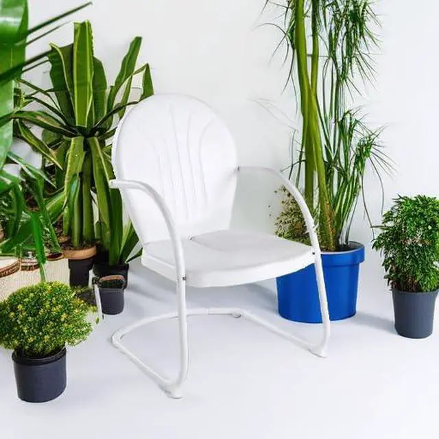 Alt view image 5 of 7 - Griffith Outdoor Chair, Retro Metal Patio Chairs for Dining, Porch, Deck, Balcony, White