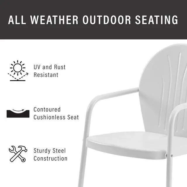 Alt view image 7 of 7 - Griffith Outdoor Chair, Retro Metal Patio Chairs for Dining, Porch, Deck, Balcony, White