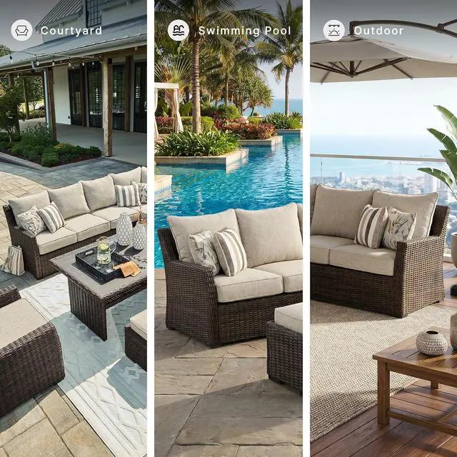 Alt view image 7 of 7 - Brook Ranch Outdoor Sectional, AllWeather Resin Wicker Patio Furniture With HighPerformance Cushions, Durable Aluminum Frame, Neutral