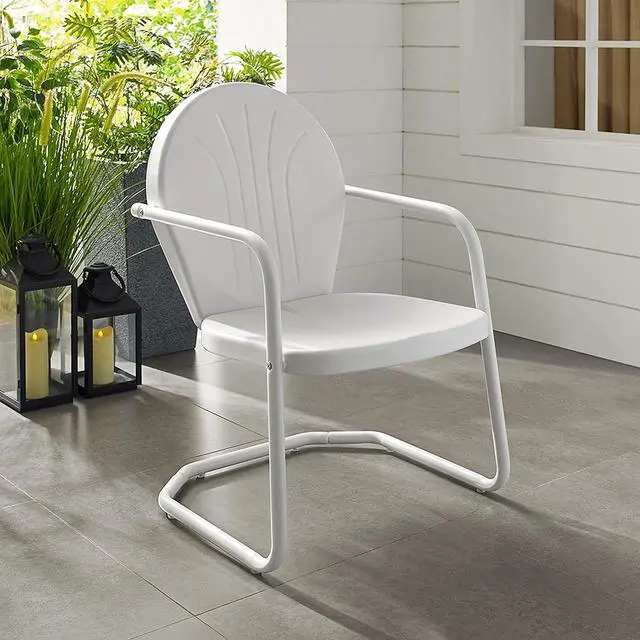 Alt view image 6 of 7 - Griffith Outdoor Chair, Retro Metal Patio Chairs for Dining, Porch, Deck, Balcony, White