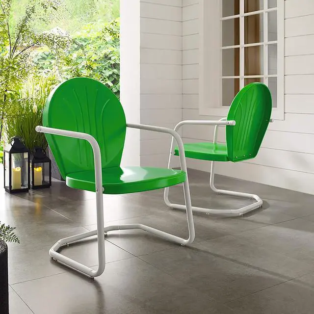 Alt view image 4 of 7 - Griffith Outdoor Chair, Retro Metal Patio Chairs for Dining, Porch, Deck, Balcony, Grasshopper Green