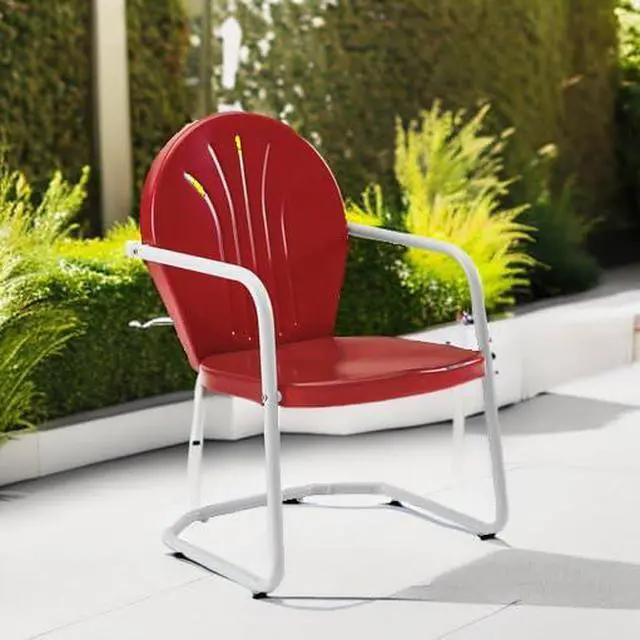 Alt view image 5 of 7 - Griffith Outdoor Chair, Retro Metal Patio Chairs for Dining, Porch, Deck, Balcony, Red