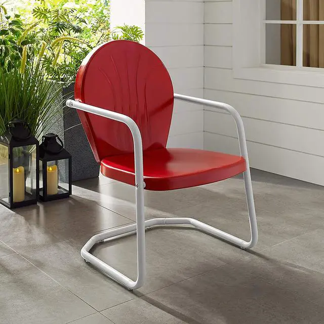 Alt view image 6 of 7 - Griffith Outdoor Chair, Retro Metal Patio Chairs for Dining, Porch, Deck, Balcony, Red