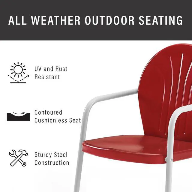 Alt view image 7 of 7 - Griffith Outdoor Chair, Retro Metal Patio Chairs for Dining, Porch, Deck, Balcony, Red