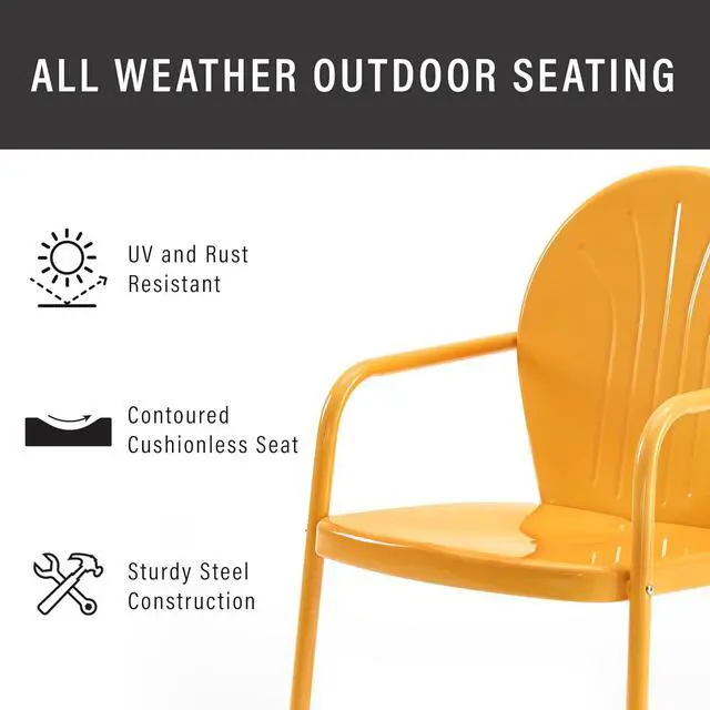 Alt view image 5 of 7 - Griffith Outdoor Chair, Retro Metal Patio Chairs for Dining, Porch, Deck, Balcony, Tangerine