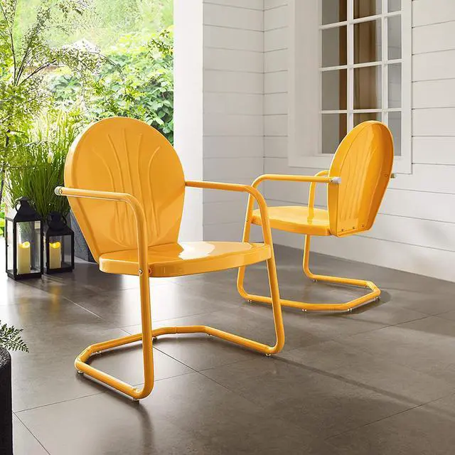 Alt view image 6 of 7 - Griffith Outdoor Chair, Retro Metal Patio Chairs for Dining, Porch, Deck, Balcony, Tangerine